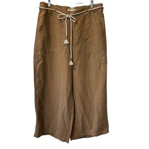 C&C Cali XL Linen Blend wide leg crop pants slip-on waist, belt, pockets, New